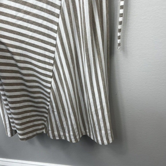 Chico's Tan White Striped Tank Midi Dress Sz 1 M 8 Sleeveless Side ties - Picture 8 of 12